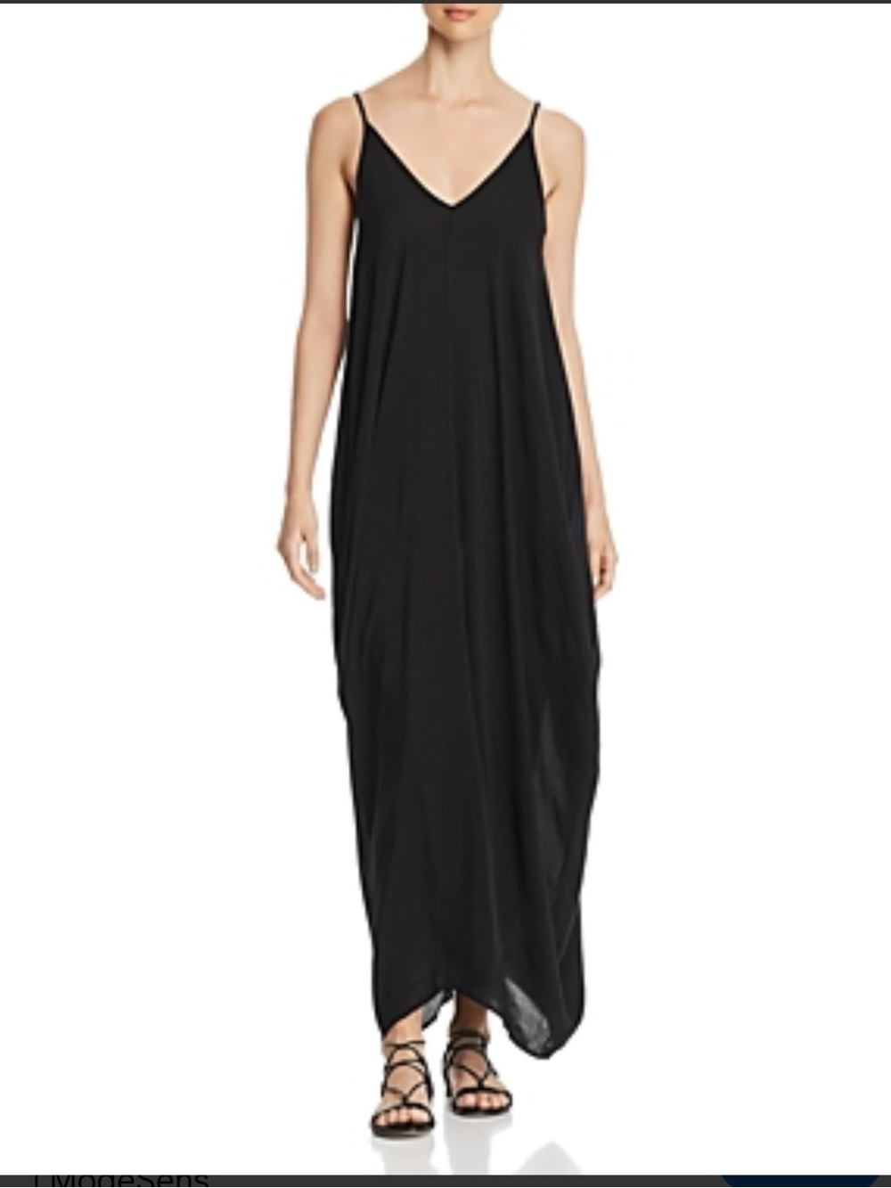Elan Black V-Neck Slip Maxi Dress with Spaghetti Straps